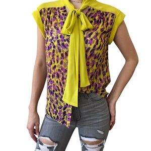 NWT Matthew Williamson Blouse Small Top Sheer Animal Print Purple Green  Button